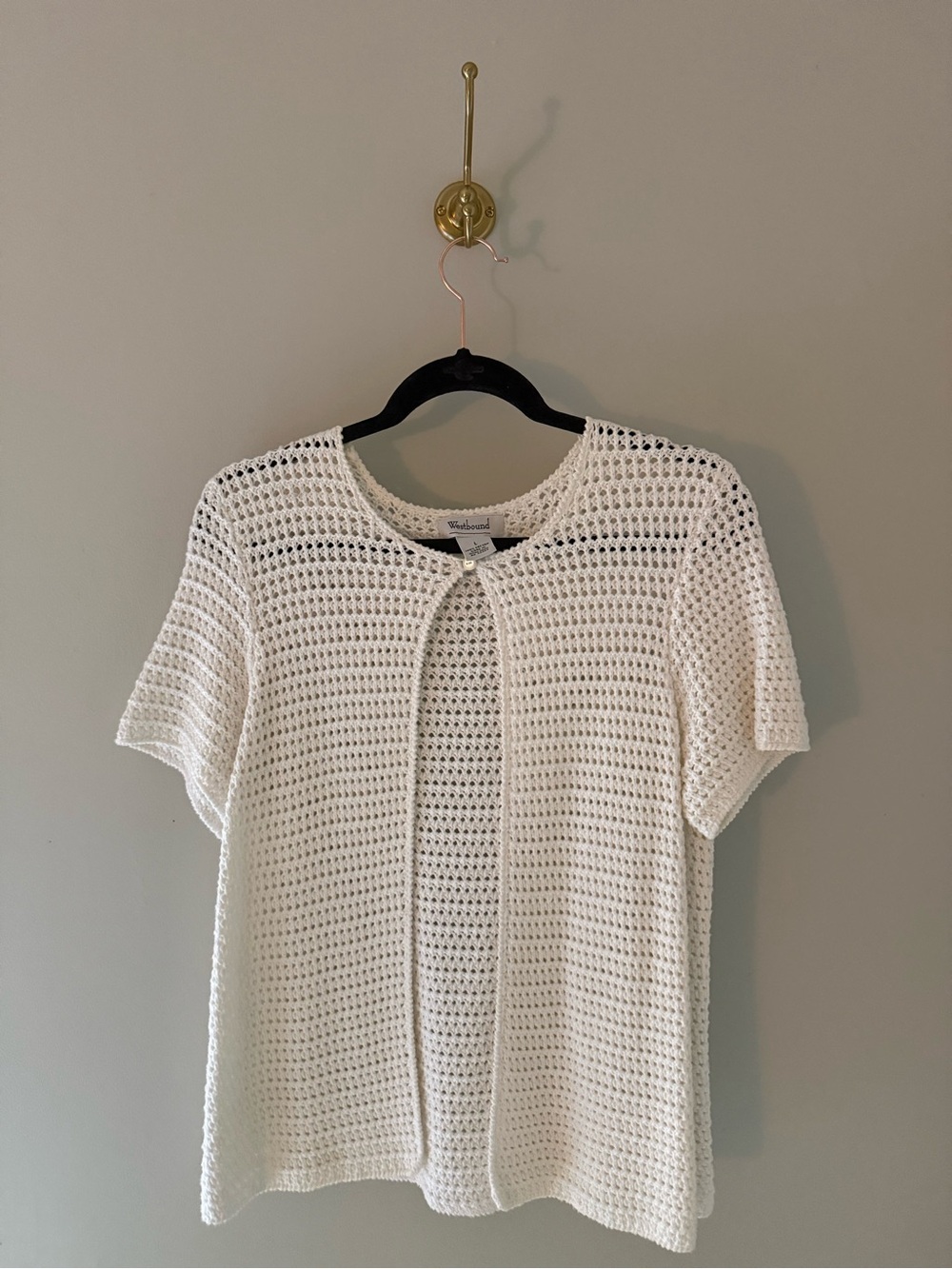 Westbound White Crochet Open-Front Short Sleeve Cardigan